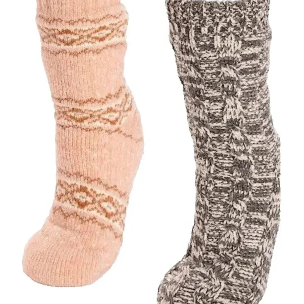 MUK LUKS Women's XL 2 Pack Lined Socks Faux Fur SIZE 8-10 Pink Gray NEW